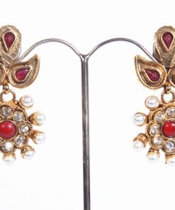 Elegant Latest Design Red Fashion Earrings with Pearls Available Online -1581