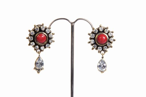 Fashion Earrings from India in CZ and Coral Stones at Wholesale Price-0