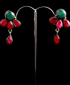 Fashionable Ruby-Emerald Earrings in Brass Metal for Party Wear-0