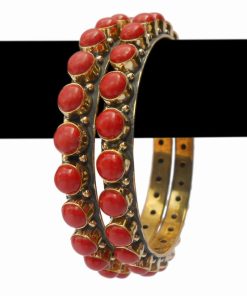 Gorgeous Coral Stones Desire Wedding Bangles from India -0