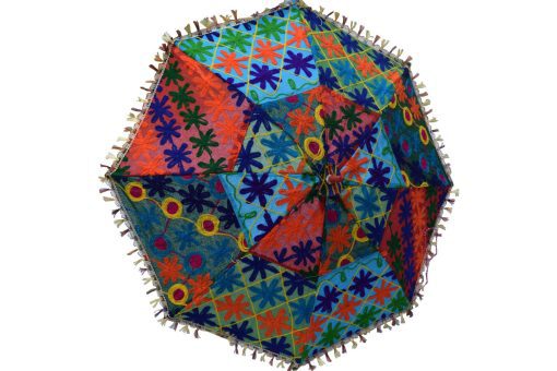 Colorful Abstract Pattern Indian Handmade Summer Umbrella with Mirror Work-0