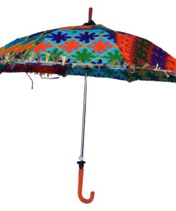 Colorful Abstract Pattern Indian Handmade Summer Umbrella with Mirror Work-2377