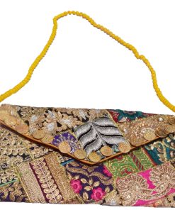 Colorful Indian Clutch Bags with Aari Tari Work and Coin Embellished-2394