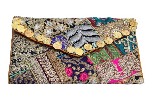 Colorful Indian Clutch Bags with Aari Tari Work and Coin Embellished-0
