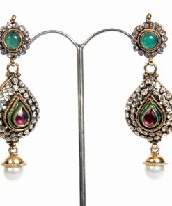 Indian Fashion Earrings in White CZ Stones with Pearl Drops-0