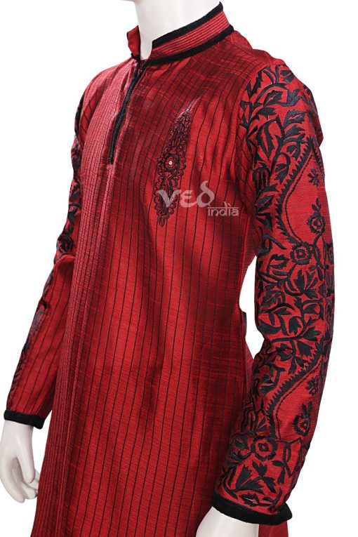 Maroon Fashionable Indian Kurta Pajama Set for Men for Weddings-0