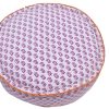 Soothing White Modern Round Poufs With Purple Floral Patterns-0