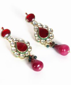 Modern Style Fashion Earrings in White Stones with Red Drops from India -1602