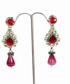 Modern Style Fashion Earrings in White Stones with Red Drops from India -0
