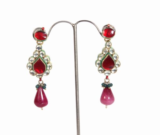 Modern Style Fashion Earrings in White Stones with Red Drops from India -0