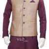 Nehru Jacket and Kurta Set for Men in Golden and Maroon-0