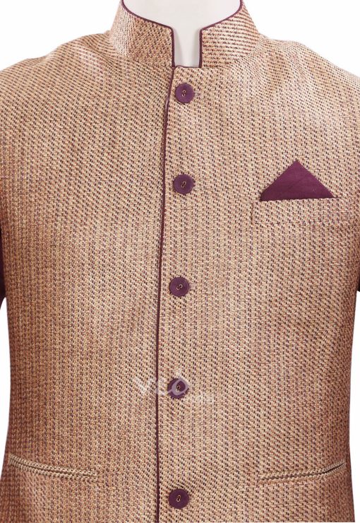 Nehru Jacket and Kurta Set for Men in Golden and Maroon-2439