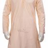 Pale Peach Colored Casual Indian Kurta Pajama Set for Men -0