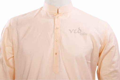 Pale Peach Colored Casual Indian Kurta Pajama Set for Men -2473