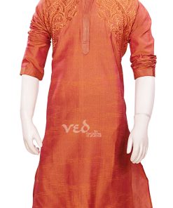 Party Wear Sienna Color Ethnic Mens Wear Kurta Pajama Set -0