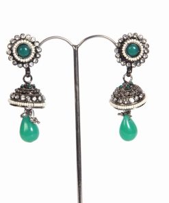 Party Wear Latest Design Fashion Earrings in Green Stone-1593
