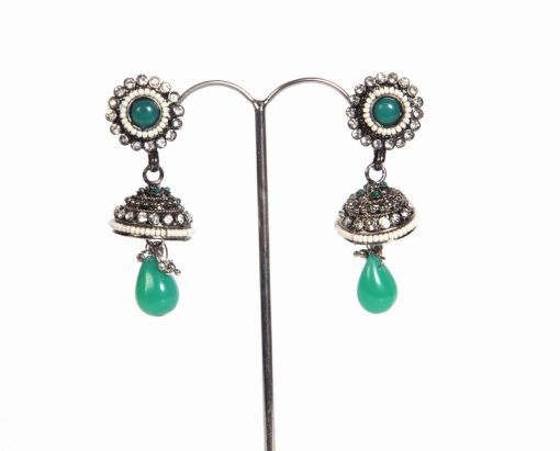 Party Wear Latest Design Fashion Earrings in Green Stone-1593