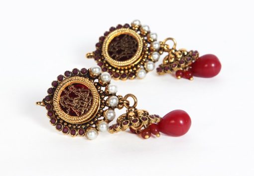 Fashion Earring Collection in Pearls with Red Drops for Indian Women-1588