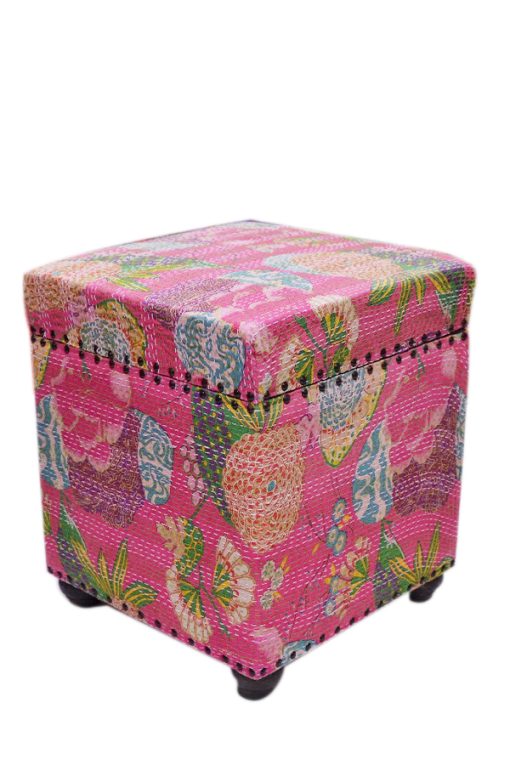 Buy Online Handmade Pink Cube Ottoman With Floral Patterns-768