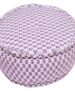 Designer Printed Round Ottomans With White And Purple Combination-0