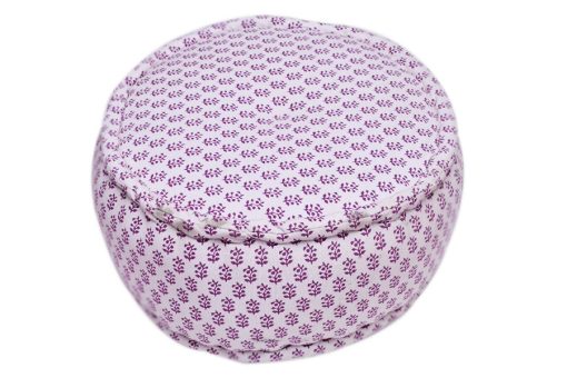 Designer Printed Round Ottomans With White And Purple Combination-0