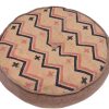 Metallic Round Handmade Ottomans With Black And Brown Wavy Design-0