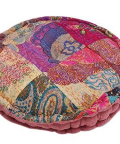 Fashionable Pink Round Pouf Ottomans With Block Designs-0