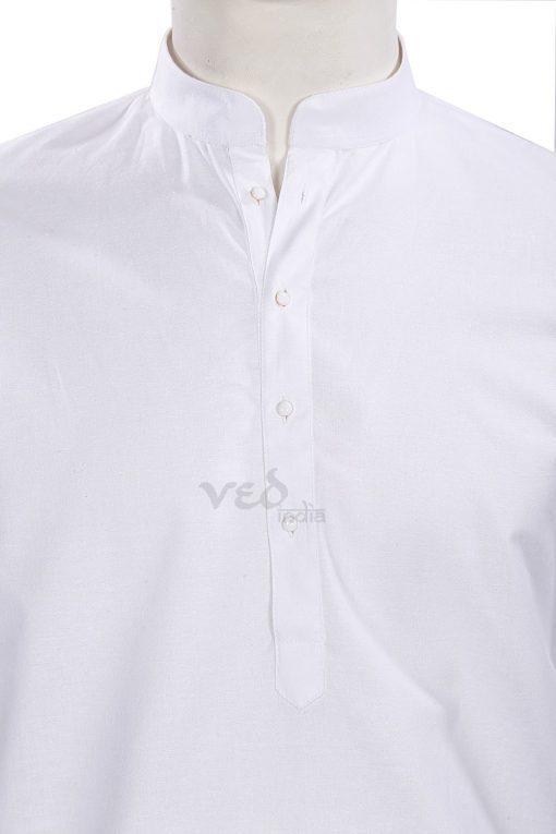 Simple Fashionable Indian Kurta Pajama Set for Men in White-2508