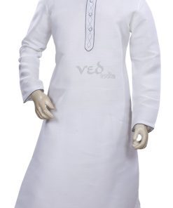Simple White Indian Kurta Pajama Set for Men in Cotton-0