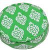Fashionable Green Round Soft Pouf Ottomans With White Designs Patterns-0