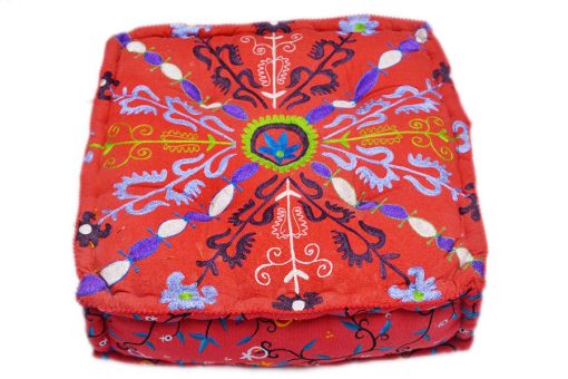 Buy Designer Square Handmade Pouf Ottomans With Hand Stitched Design-0