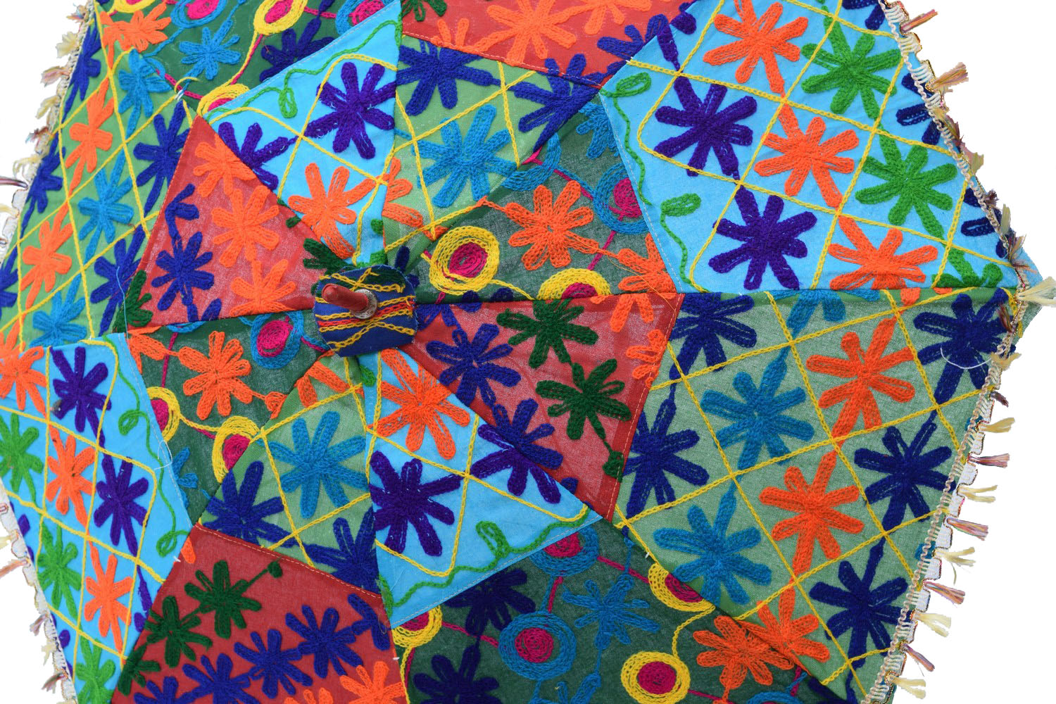Colorful Abstract Pattern Indian Handmade Summer Umbrella with Mirror Work-2378