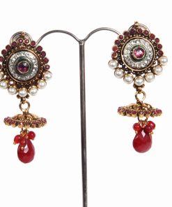 Traditional Design Fashion Pearl Earrings with Red Drops-1584