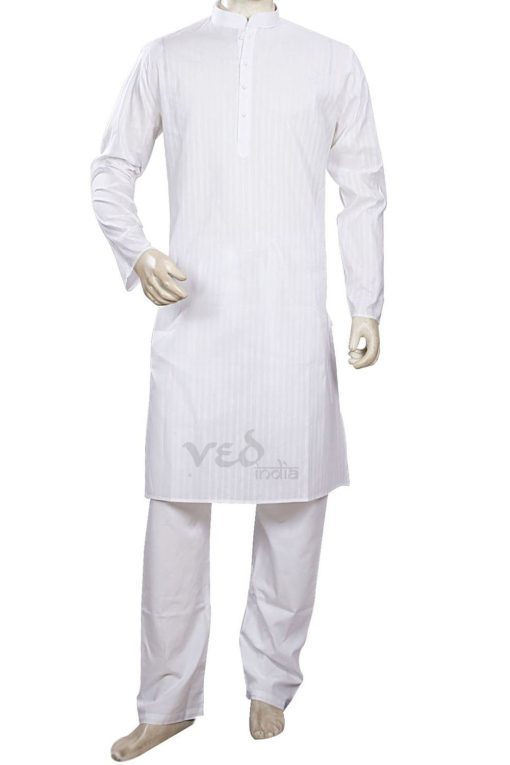 White Ethnic Men’s Cotton Kurta Pajama Set for Casual Wear-0