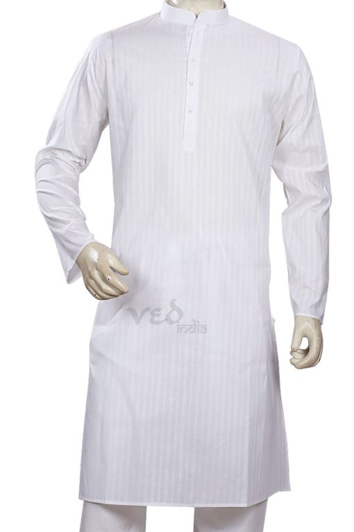 White Ethnic Men’s Cotton Kurta Pajama Set for Casual Wear-2511