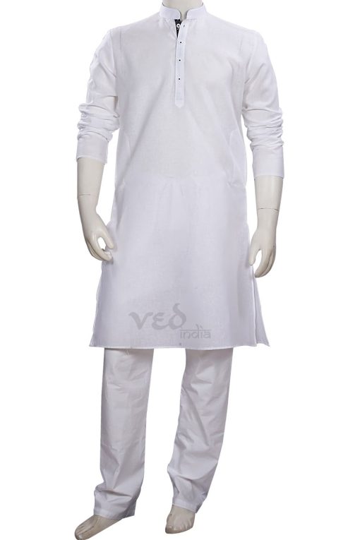 Casual Wear White Ethnic Men’s Wear Cotton Kurta Pajama Set -0