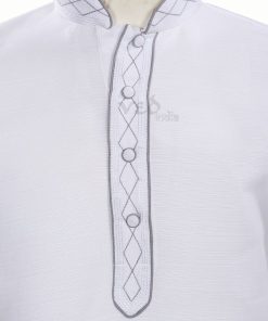 Simple White Indian Kurta Pajama Set for Men in Cotton-2542