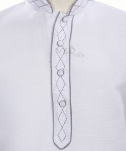 Simple White Indian Kurta Pajama Set for Men in Cotton-2544