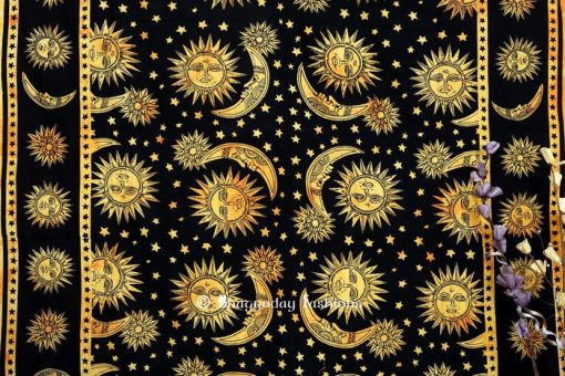 Yellow Indian Hippie Podar Sun Moon Stars Tie Dye Tapestry -2684