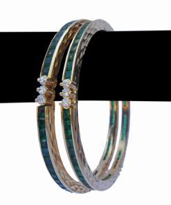 Buy Indian Style Bangles in Green and White Stones with Antique Polish-0