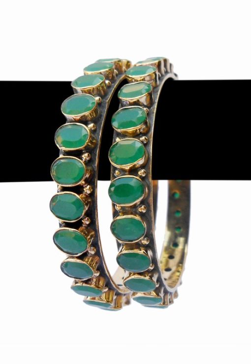 Buy Online Beautiful Indian Fashion Bangles in Green Desire Stones -0