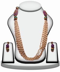 Beautiful Multi Color Beaded Necklace Set With Kundan Work-0