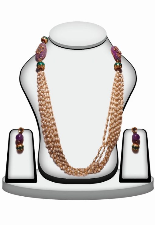 Beautiful Multi Color Beaded Necklace Set With Kundan Work-0