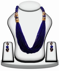 Fashionable Necklace Set Designin Blue Beads Stone with Kundan Work-0