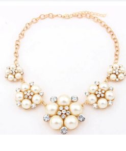 Party Wear Flower Necklace Jewelry From India in White Pearls and Stones-0