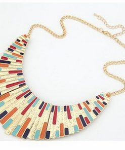 Buy Vintage Costume Jewelry in Golden Pendant with Colorful Stripes-2714