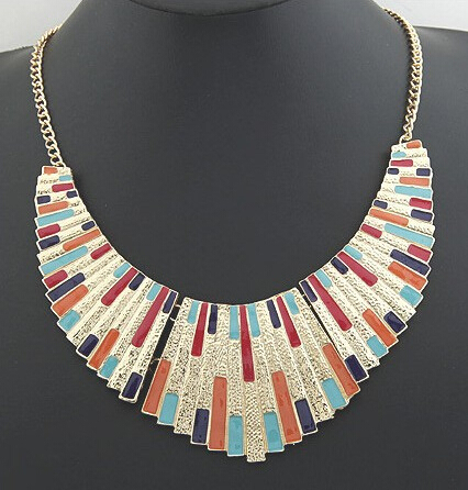 Buy Vintage Costume Jewelry in Golden Pendant with Colorful Stripes-0