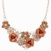 Necklace Jewelry Set for Women with Beaded Flowers in Golden and Orange-0