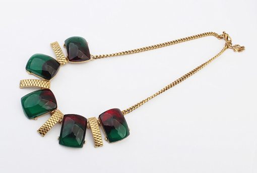 Maroon and Green Shaded Stone Studded Vintage Style Necklace -2734