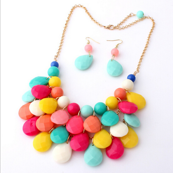 Gorgeous Multi-Colored Beaded Boho Hippie Necklace with Earrings -0